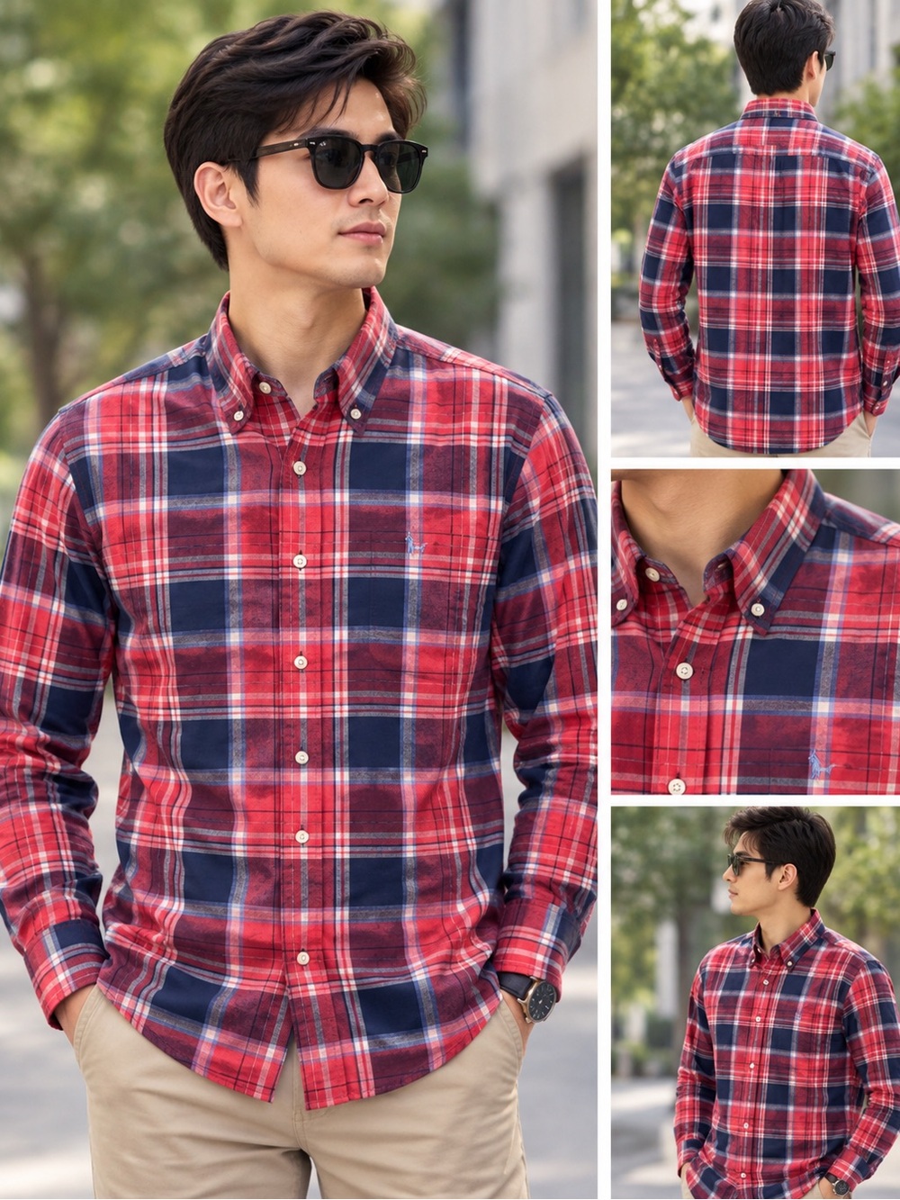 Ralph Lauren Authentic
Bleeding Madras Plaid Shirt Red and Navy, M-size